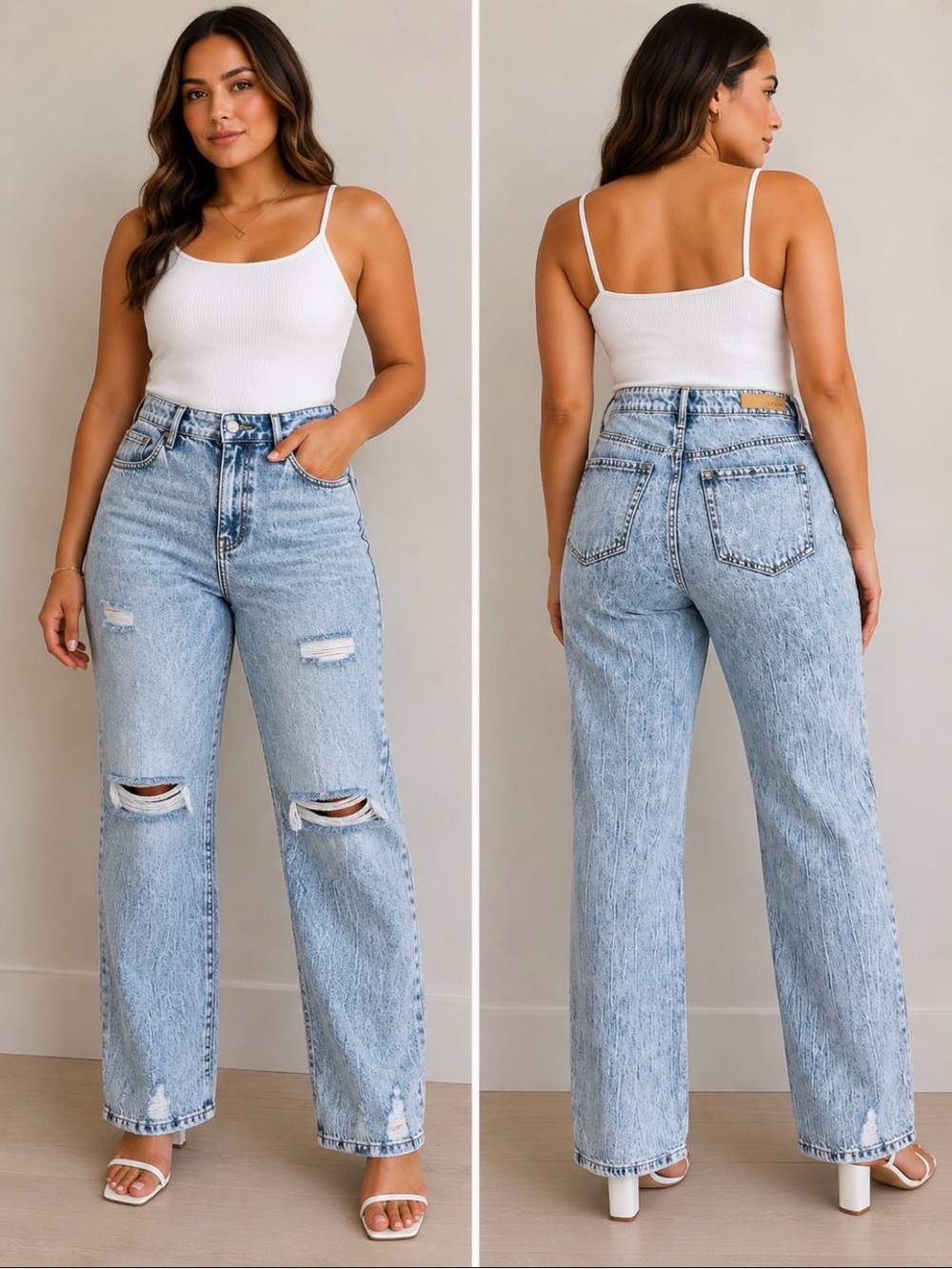 Cello Light Blue High-Rise Distressed Wide-Leg Jeans - Women